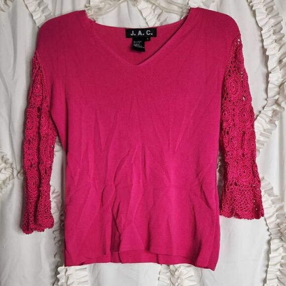 J.A.C Crochet Pink Sweater Crochet Sleeved Top Small - Picture 1 of 4